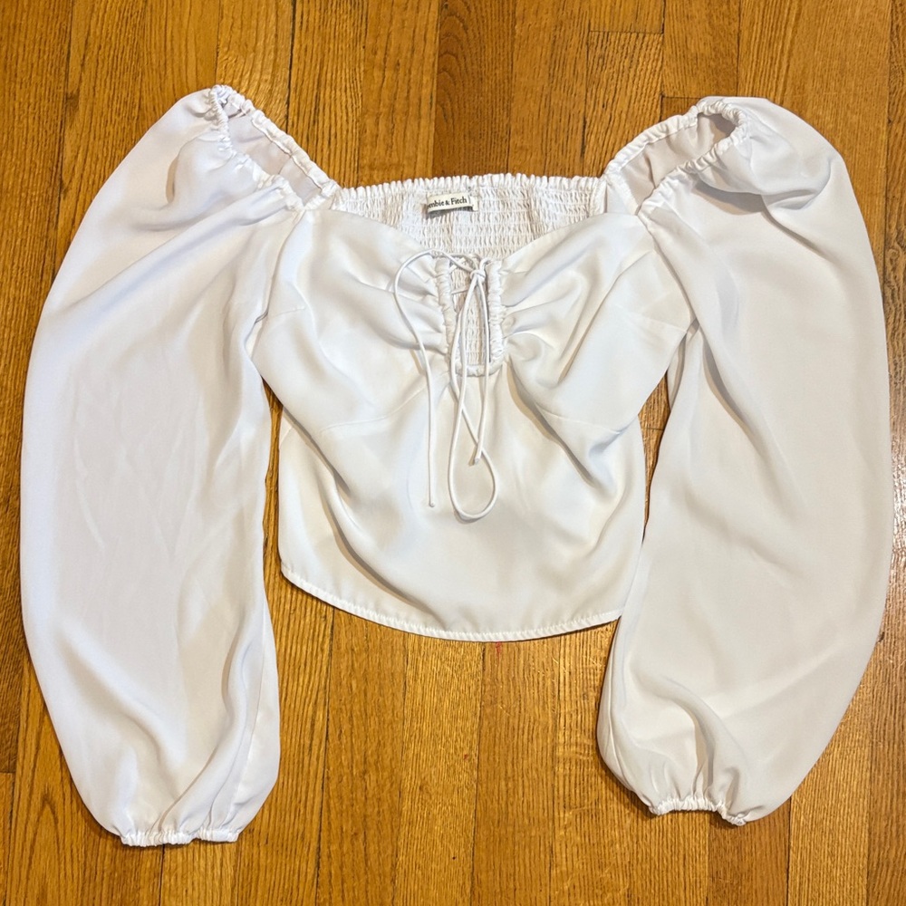 Abercrombie & Fitch White Puff Sleeve Cropped Blouse